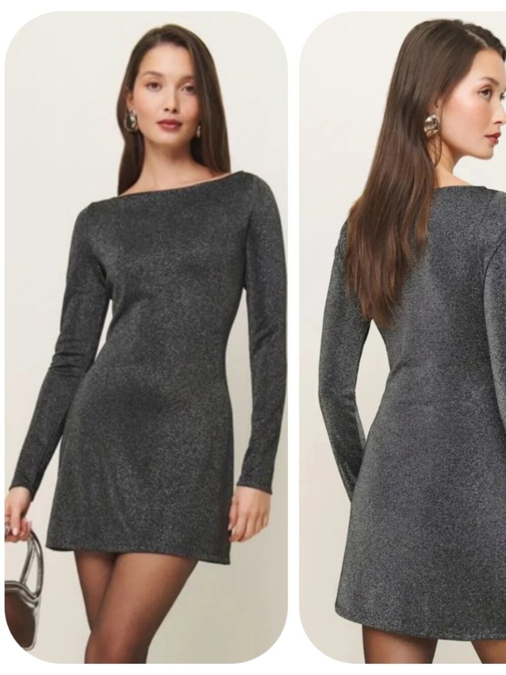 New REFORMATION Jaelynn Sparkle Knit Dress LARGE, mini, bodycon, long sleeve